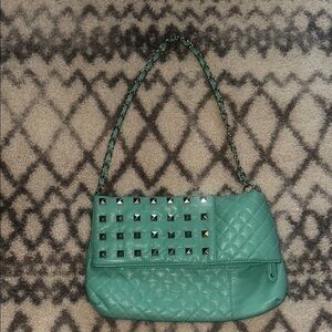 Green Quilted Studded Shoulder Bag